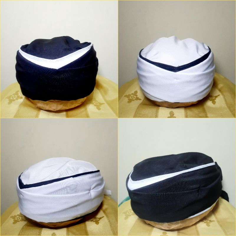 Peci santri motif putih hitam imamah,sorban,ikat kepala totopong tradisional batik iket blngkon sund