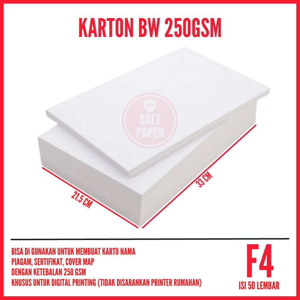 

Karton BW F4 isi 50 lembar / Kertas BW F4 250gsm