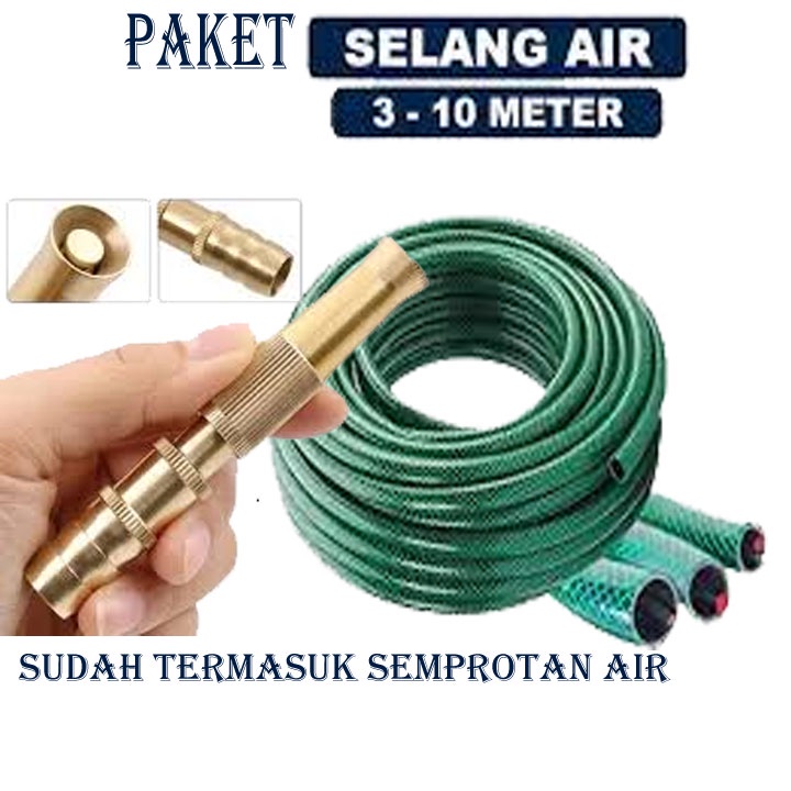 PAKET SELANG AIR SEMPROTAN CUCI MOTOR DIAMETER 5/8 IN PANJANG 2-10 METER / SEMPROTAN AIR LURUS KUNINGAN