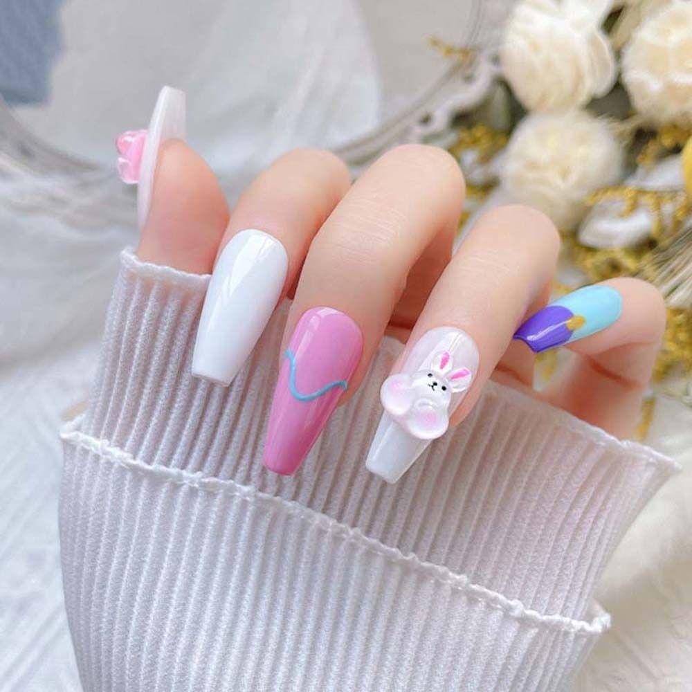 Needway   Kartun Dekorasi Kuku Fashion 10 Pcs Kelinci Hiasan Kuku Beruang Babi 3D Nail Jewelry