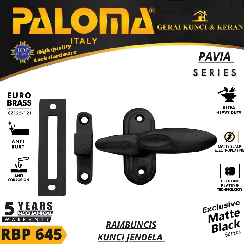 PALOMA RBP 645 RAMBUNCIS SLOT KUNCI PENGAMAN JENDELA HITAM BLACK MATTE