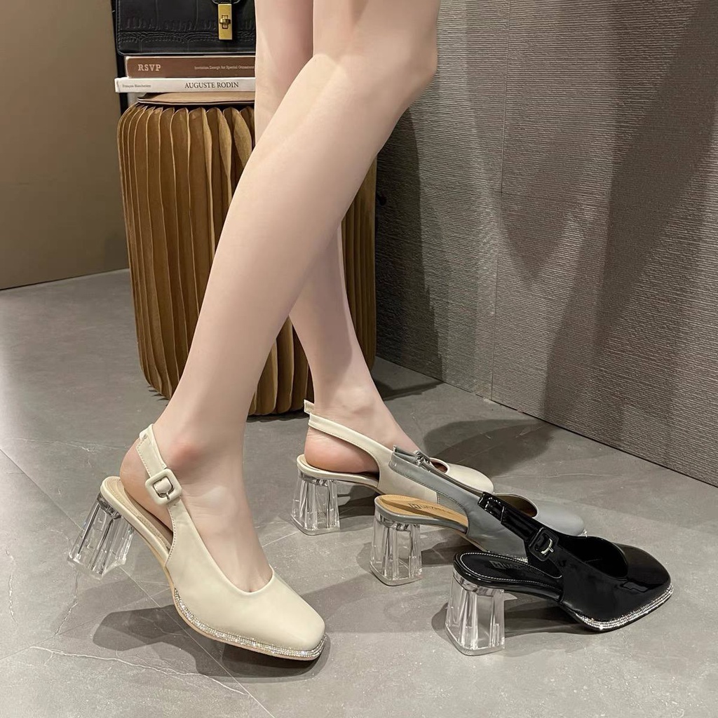 DDS712 heels kaca terbaru wanita import sepatu heels tapak tahu murah sepatu fashion kekinian Cod Jakarta