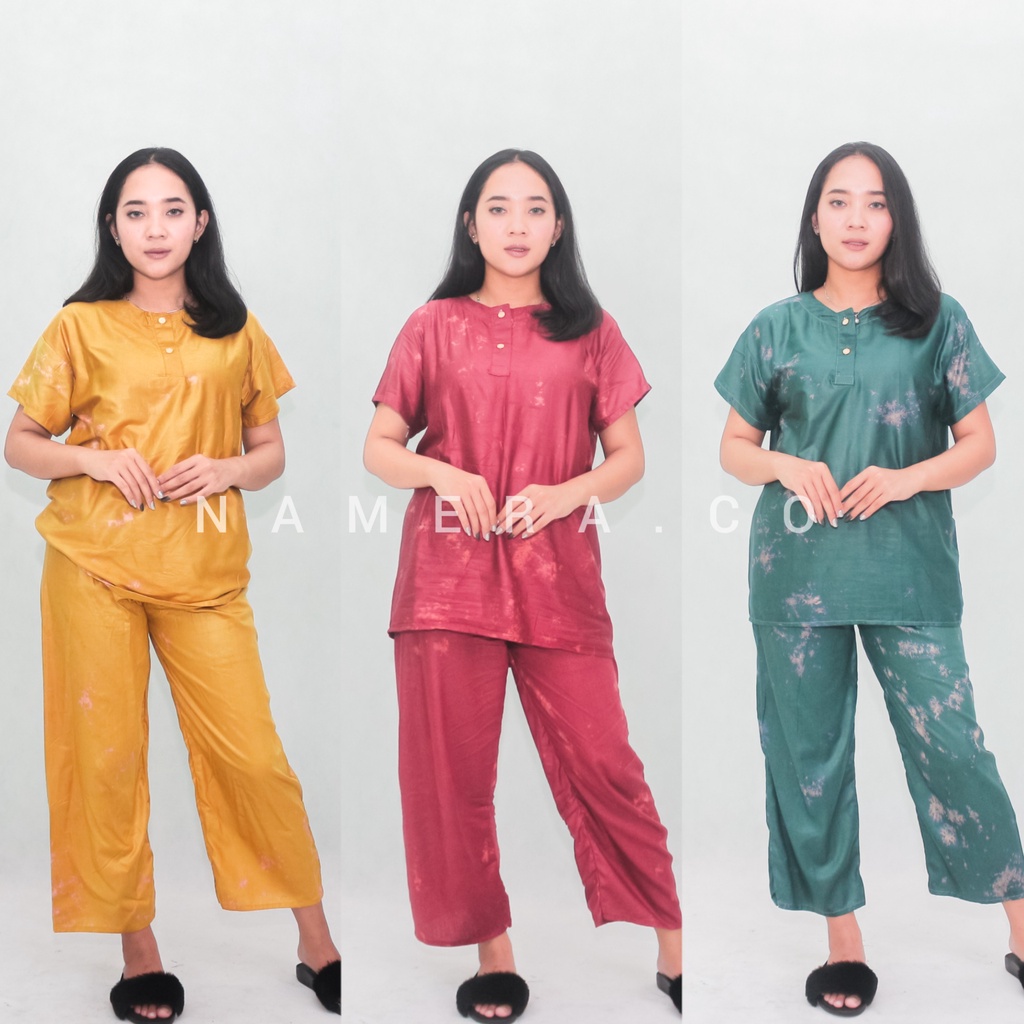 Baju Tidur Celana Panjang Lengan Pendek Tiedye | Setelan Oneset Piyama Wanita