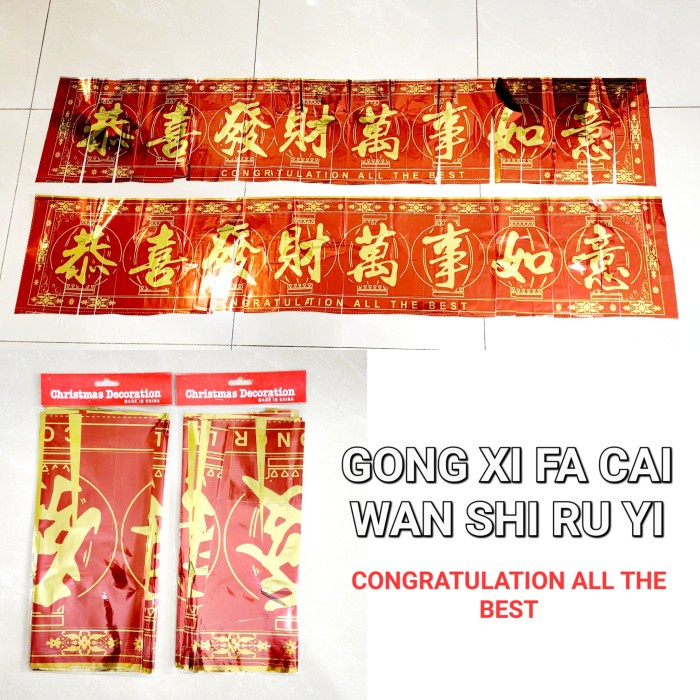 Garland Merry Christmas &amp; Happy New Year Banner Rumbai Foil Murah Banner Gong Xi Fa Cai Harga Grosir Termurah