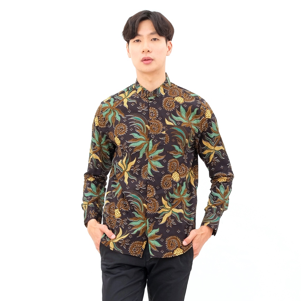 SANVANINA Kemeja Batik Pria Premium Slim Fit Motif Daun - Batik Petaling E-6005