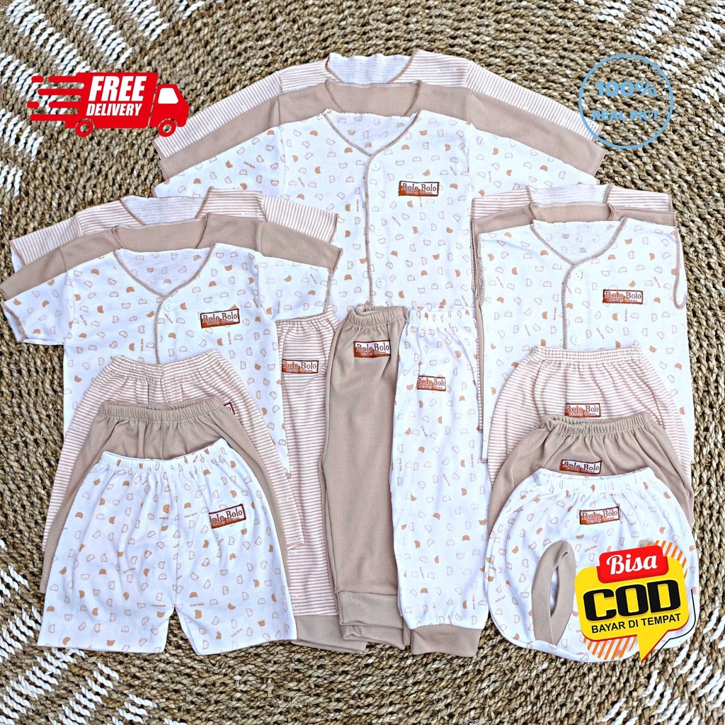 SALE 7.7 - 18 PCS Baju Bayi Celana Bayi Setelan Bayi Baju Bayi Newborn Baju Bayi Baru Lahir Kekinian Bolo-Bolo Serian COKLAT SUSU