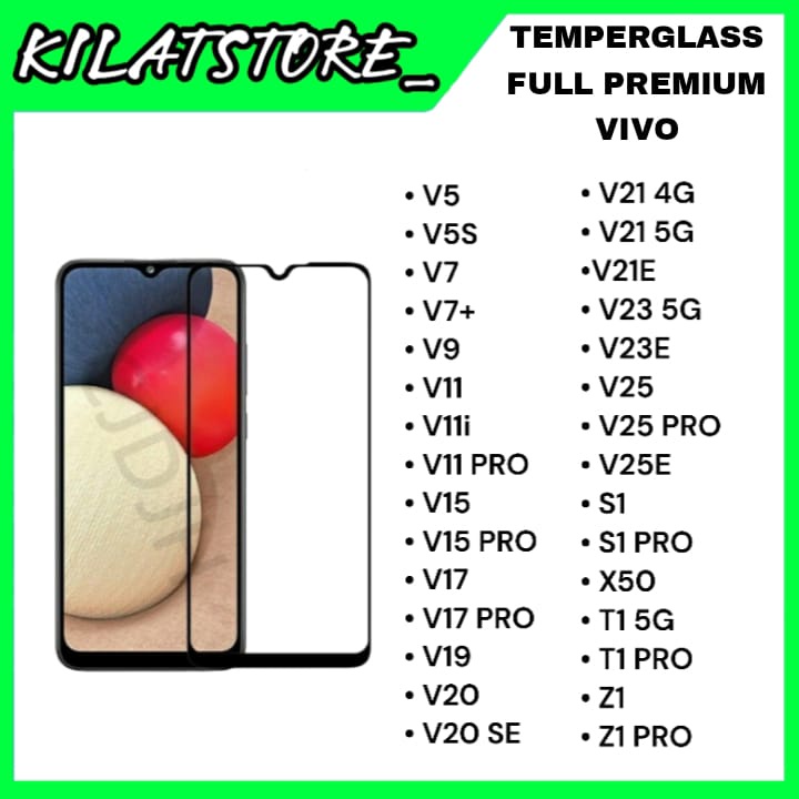 Premium TemperGlass Full Glue Full Screen for Vivo + Packing Kardus dan Tisu