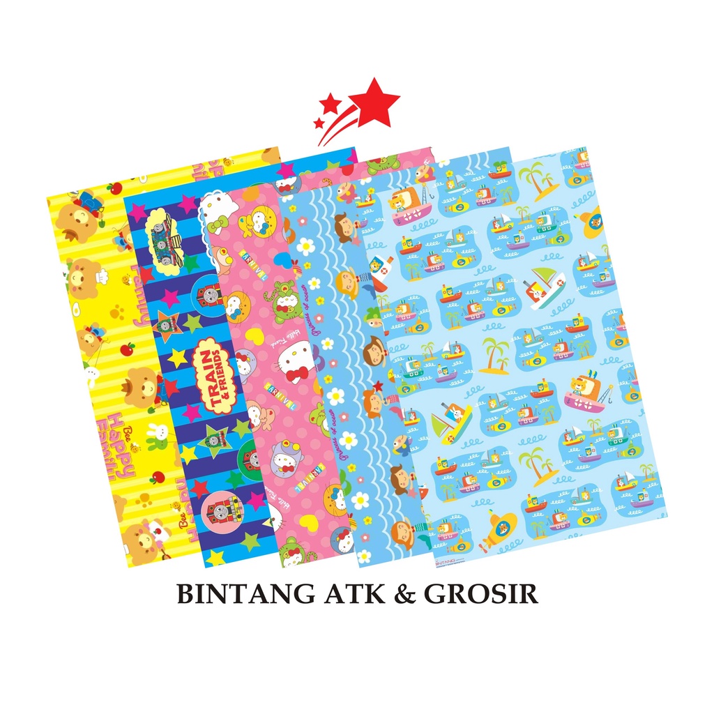

Kertas Kado BINTANG (1Set isi 10Lmbr) / Kertas kado Motif Karakter Mix E Cowo & Cewe