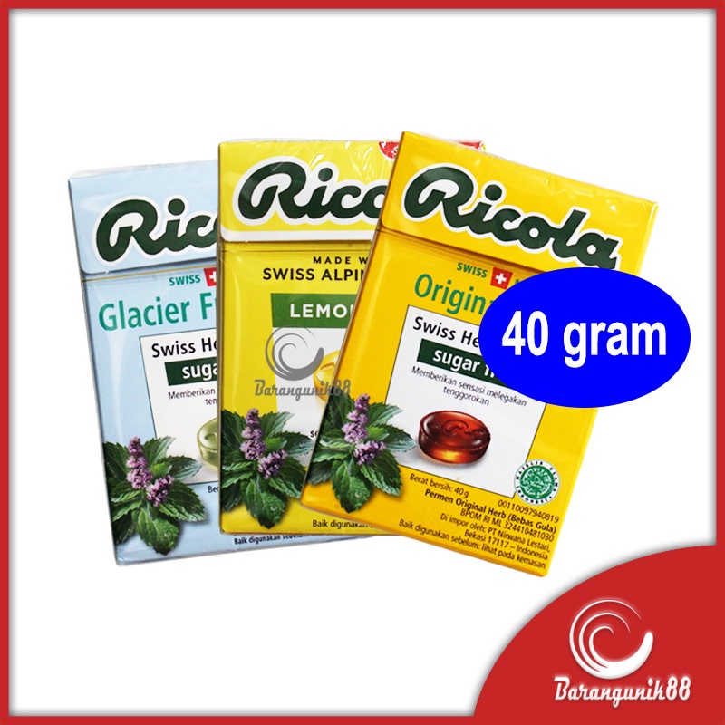 [40 gram] Ricola Original Herb Menthol LemonMint Permen Blackcurrant Sugar Free