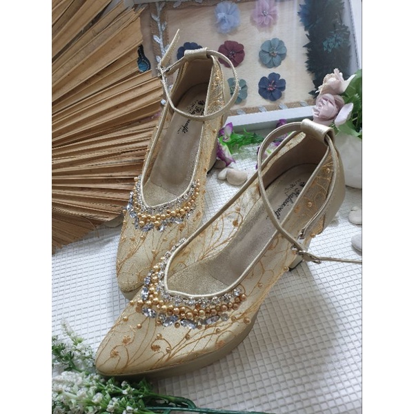 sepatu wanita mersyan gold tali 9cm tahu