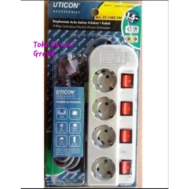 Uticon Stop kontak Kabel + switch sendiri2 (ST 1482 SW) stop kontak terminal Kuningan