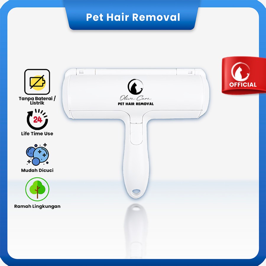 OLIVE CARE Pembersih Bulu Kucing/Anjing PET HAIR REMOVAL yaitu Lint Roller Portable Jangka Panjang (Lifetime Use) untuk Pembersih Baju/Pakaian, Sofa, Tempat Tidur dll