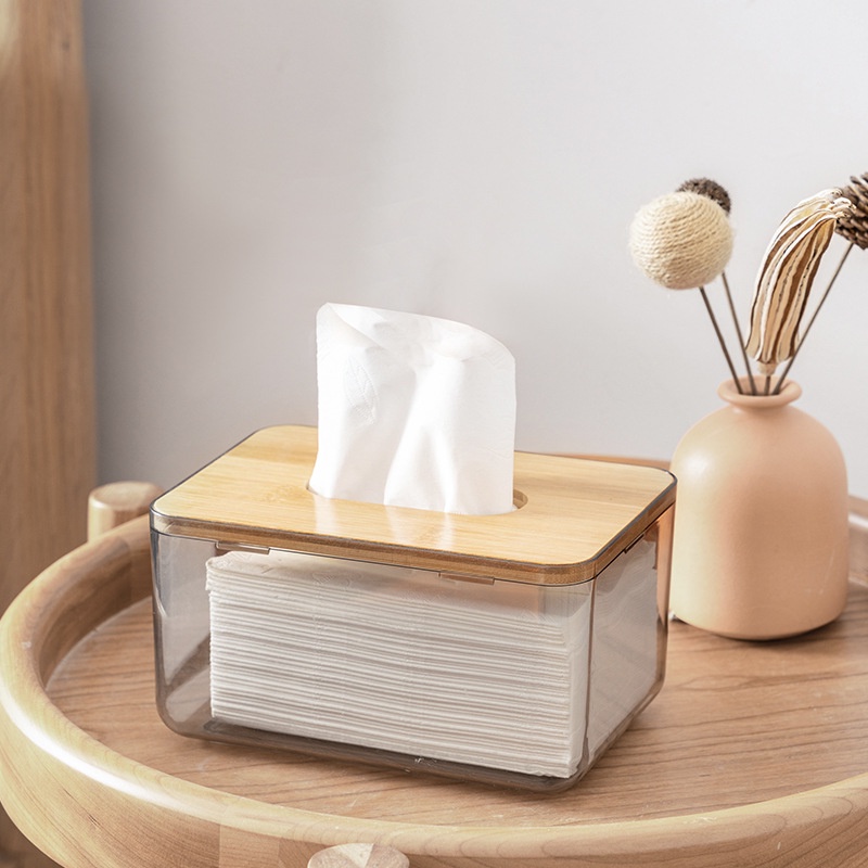 【RUMATIDY】Kotak Tissue Nordic Bening Tutup Kayu Estetik Modern Aesthetic Transparan Tissue Box Dapur Kamar Mandi