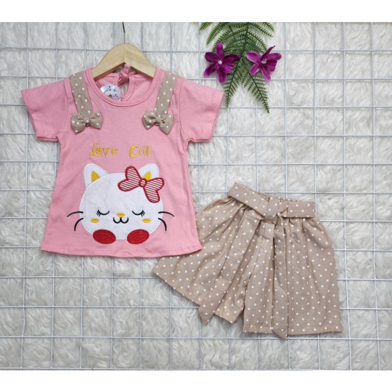 Baju bayi perempuan Stelan celana Love cat