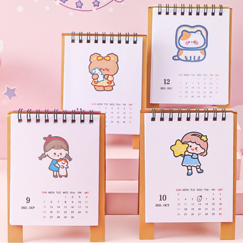 Kalender Meja Model Flip Ukuran Mini Warna Solid Desain Kartun 004 2023