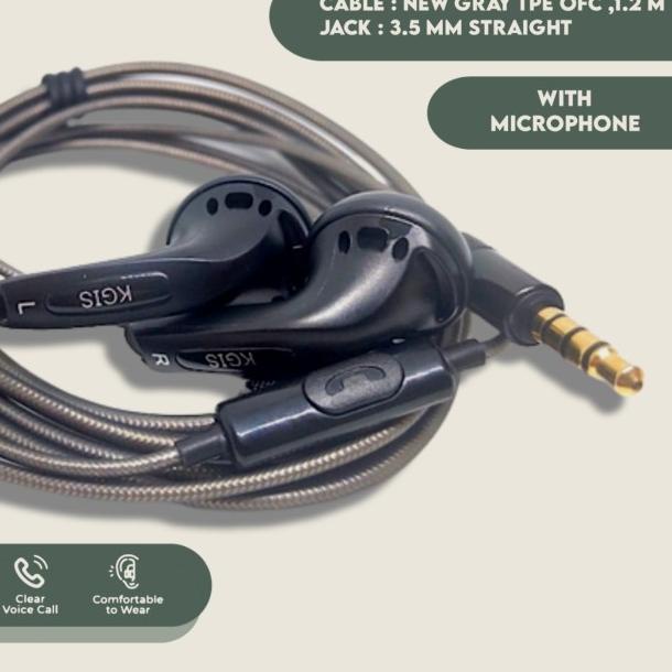 KGIS P1 HiFi Sound Bass Earphone Durable Cable Headset With Mic - Hitam