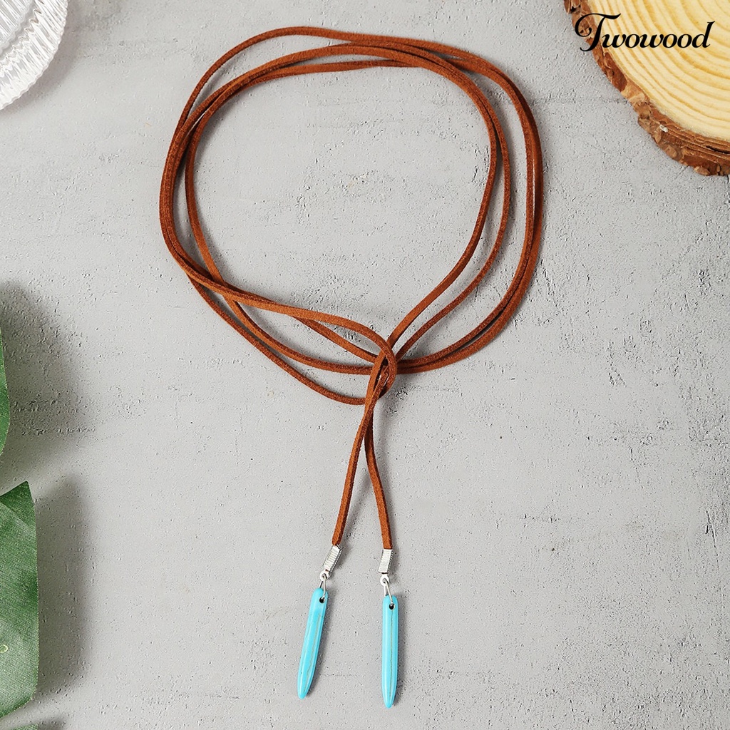 Kalung Tali Suede Adjustable Dengan Liontin Turquoise Gaya Bohemian Untuk Wanita