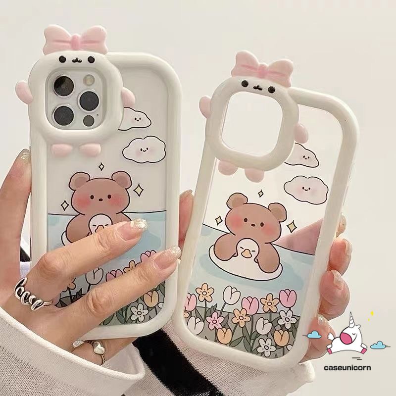 Case Realme8 8 8pro 9 9pro+7 8i C33 C15 C30 C25 C21Y C25Y C11 C25s C35 C31 C21 C2 C1 C3 C17 Realme 5 6i 9i 5s 5 7i Kartun 3D Bow Little Monster Lens Beruang Renang Lucu Lembut Sarung Cover Sarung