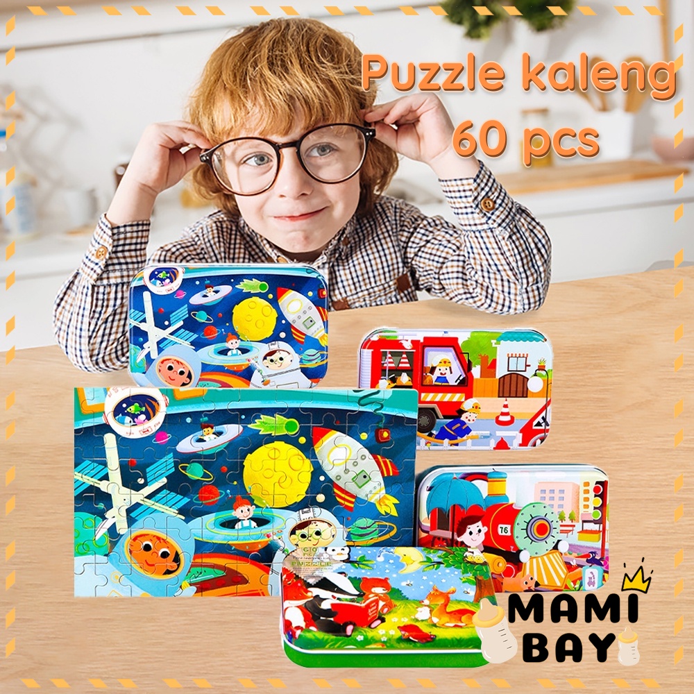 Mamibayi Puzzle Kayu 60pcs Kotak Besi/Puzzle kaleng 60pcs/Wooden toys edukasi anak