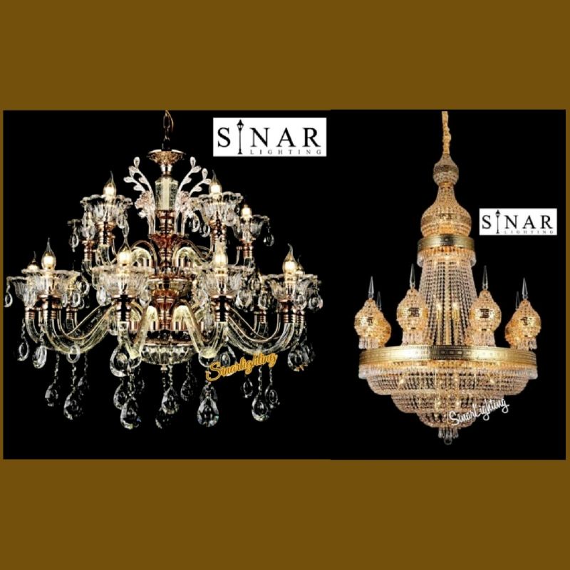 Paket lampu gantung kristal chandelier dan kristal 8888 komplit bolamp