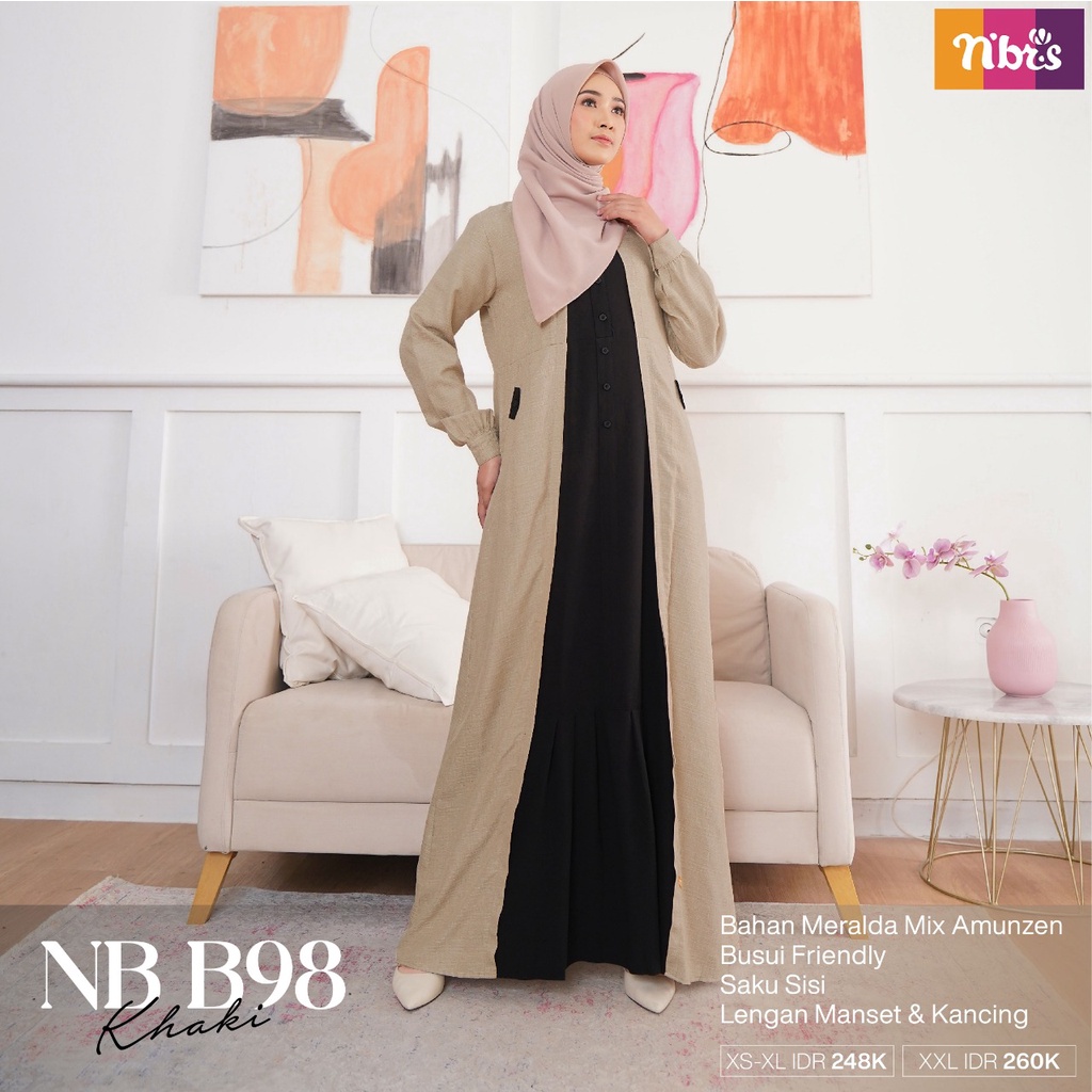 [BISA COD] Nibras Gamis NB B98 Bahan Meralda mix Amunzen Dress Fashion Muslimah Simpel Polos by Nibras