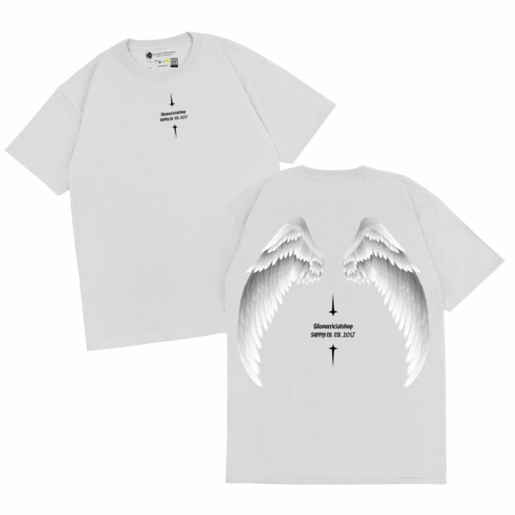Gilan Kaos Baju PRIA/WANITA ORIGINAL ANGEL WING T Shirt Distro Desain Oversize Premium Hitam Putih Lengan Pendek Panjang Motif Sablon Viral Trendy Jepang Japan Keren Kekinian Unisex-V3 PUTIH