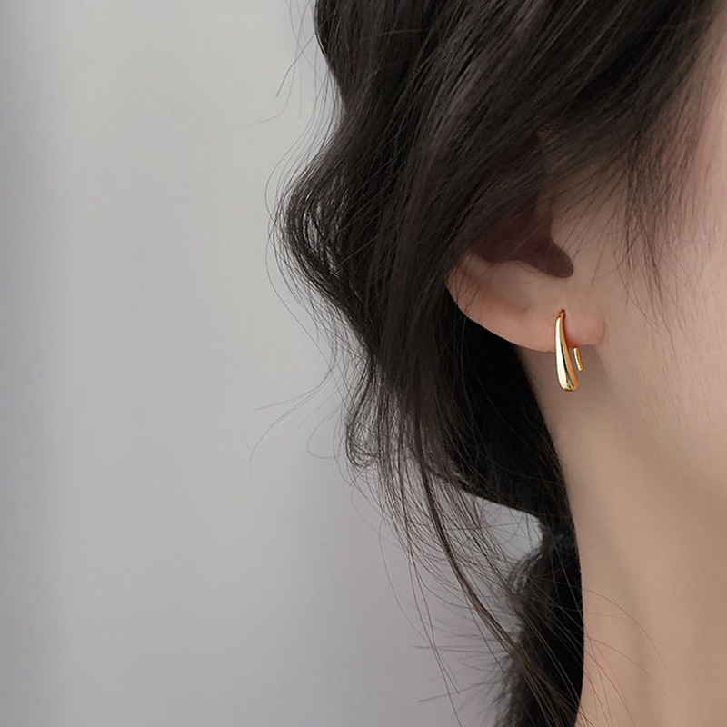 Roselife Anting Kait Gantung Bentuk Tetesan Air Warna Silver Glossy Untuk Wanita