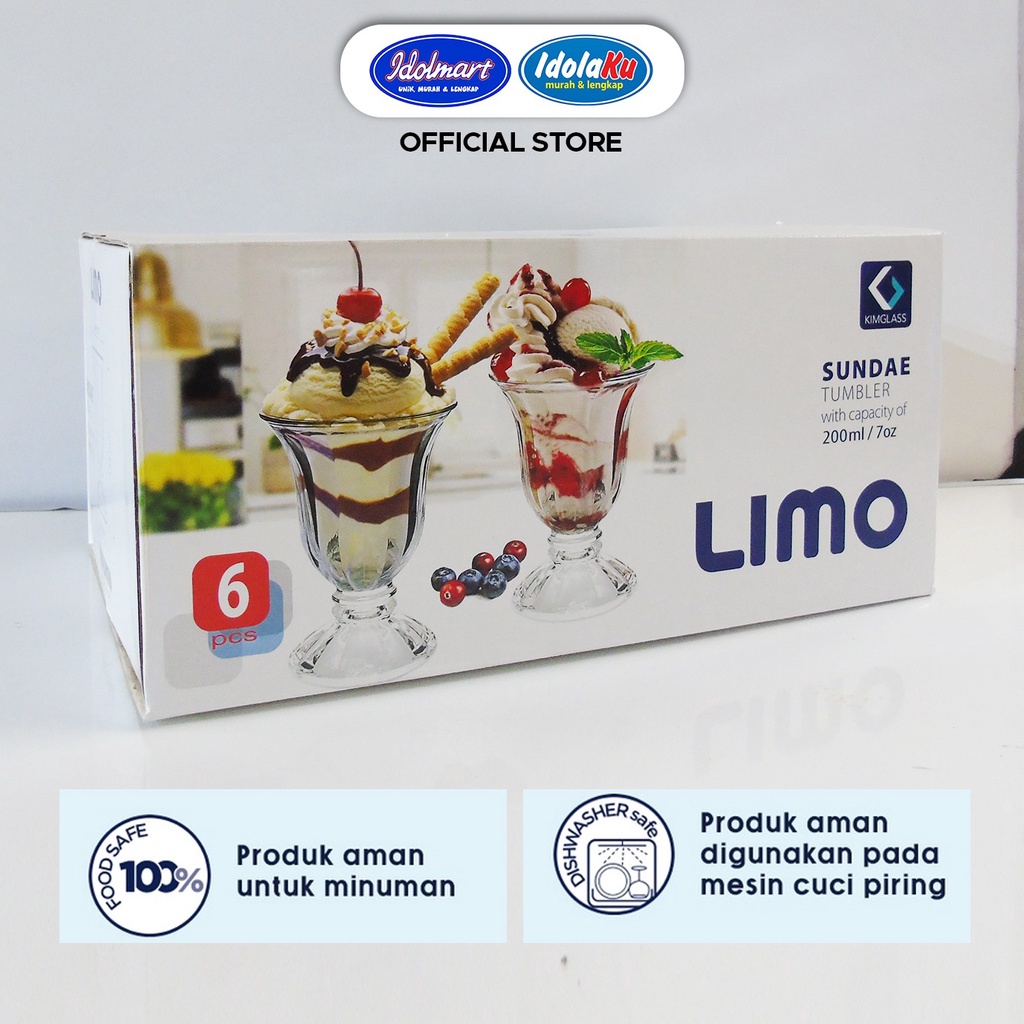 IDOLAKU Kimglass Gelas Kaca Limo 200 ml x 4 pcs Gelas Es Krim