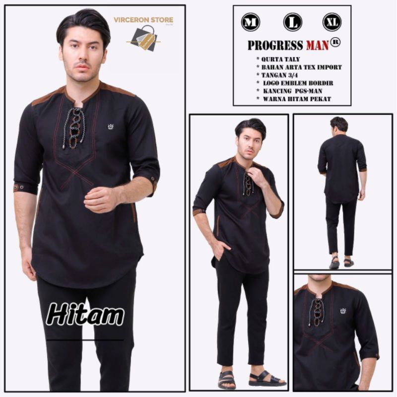 Baju Koko Pria Model Taly Lengan 3/4 Merk Progress Man Bahan Toyobo Premium Kualitas Original