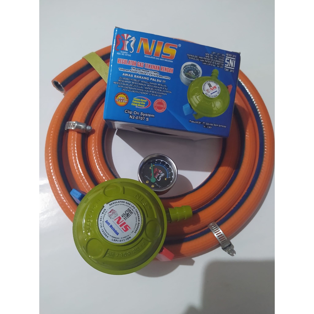 NIS N2 0707 S Regulator Gas LPG Tekanan Rendah Double Lock Selang gas LPG 700 PSI Tiga Lapis