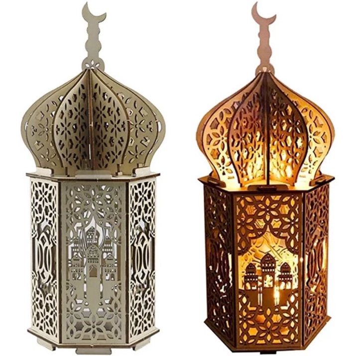 Lentera Ramadhan LED Bentuk Masjid Craft Plakat Kayu Dekorasi Ramadhan