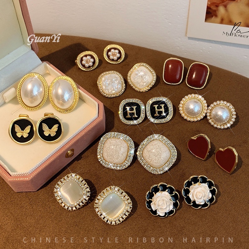 Anting Klip Tanpa Tindik Hias Mutiara Berlian Imitasi Gaya retro Untuk Wanita