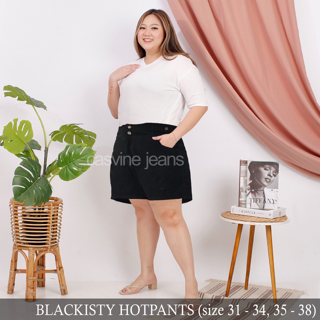 Celana Pendek Wanita Hotpants Button Non Stretch Sobek Ripped Destroy Bigsize Jumbo Mom Jeans