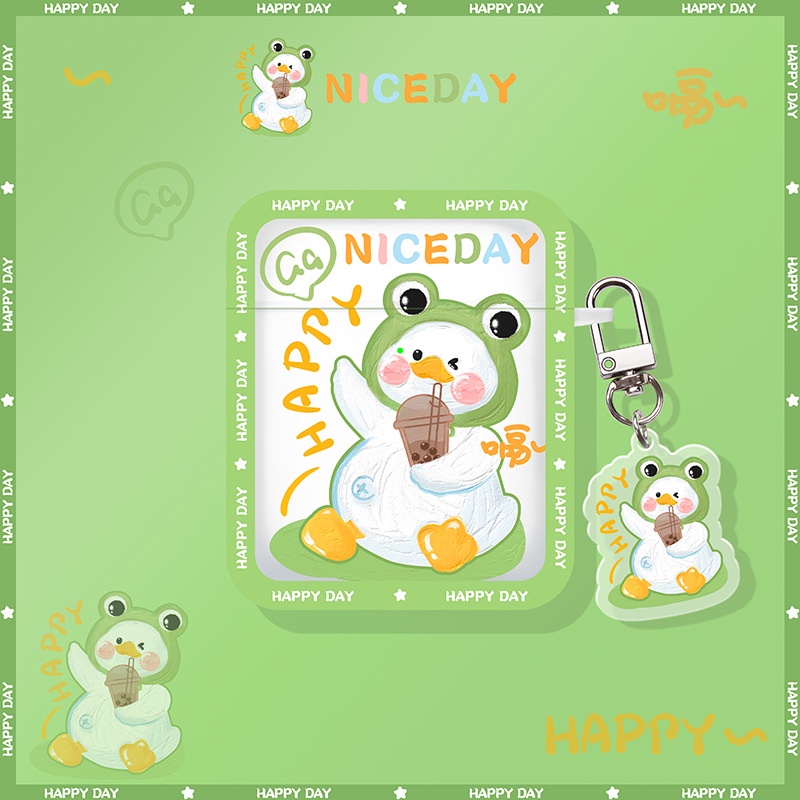 Lucu Teh Susu Dan Es Krim Bebek Nirkabel Charge Bluetooth Earphone Pelindung Case Cover Untuk Airpods1 2 3 Pro 2 PRO2 Airpods3