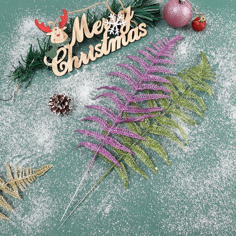 Ornamen Tanaman Daun Persia Buatan Aksen Glitter Untuk Dekorasi Pohon Natal