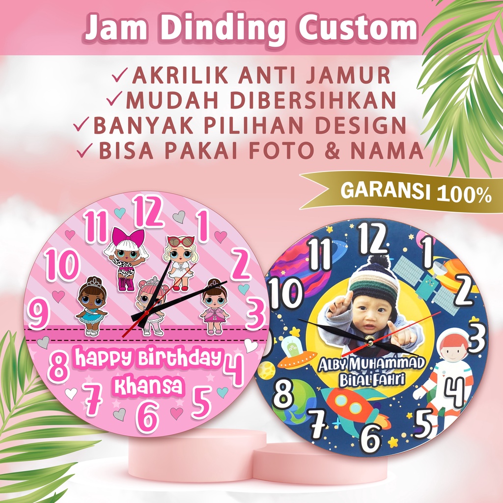Jam Dinding Custom Foto / Nama / Tulisan - Bisa Pilih Motif - Satuan Tanpa Minimal Order - Akrilik K