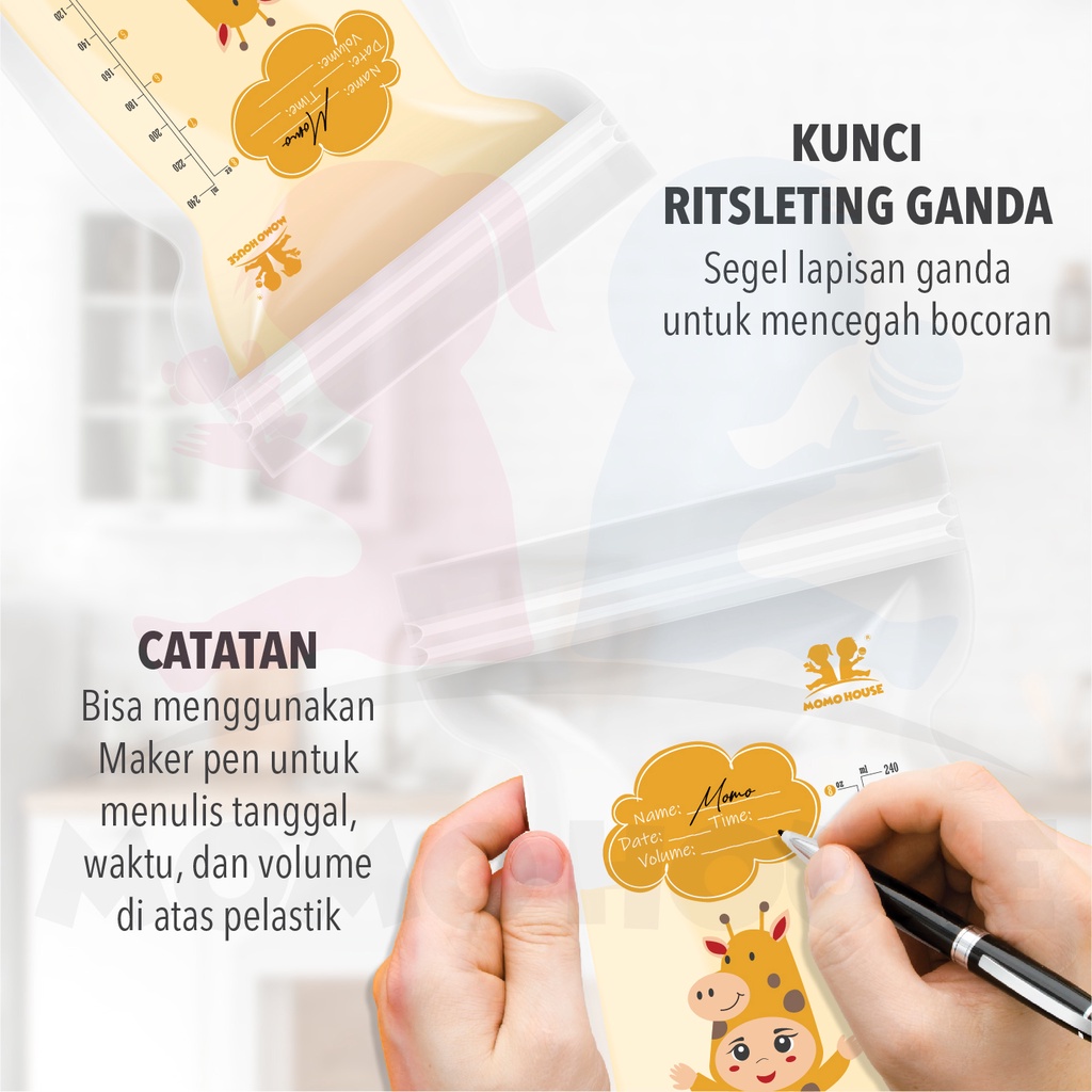 (30 Pcs) MOMO HOUSE 150Ml/250Ml Kantong ASI Plastik ASI Breastmilk Storage Bag Breastmilk Storage Oble Zipper