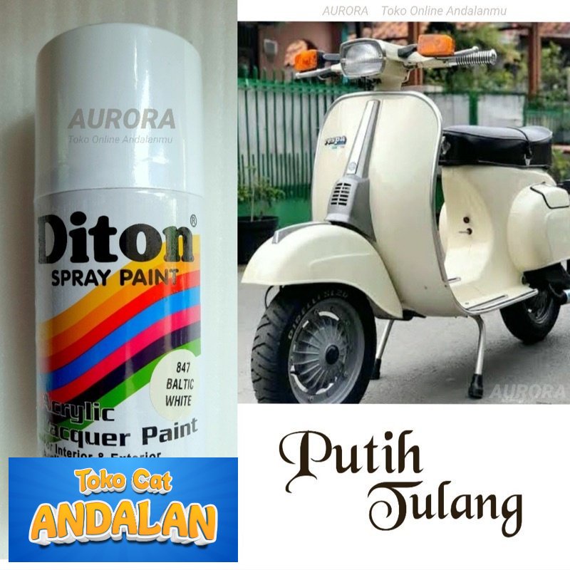 

Toko Cat Andalan - Pilok Diton Baltic White 847 Putih Tulang 300ml Tahan Bensin Gloss Mengkilap Cat Semprot Pilox Pylox Premium Samurai Sapporo Cream Krem Toko Cat Andalan Motor dan Mobil