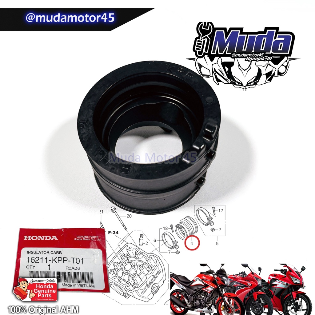 MANIPOL OLD CB150R CBR150R K45 K45A 16211-KPP-T01 KARET INTAKE THROTTLE BODY TB CB CBR 150 LAMA MANI
