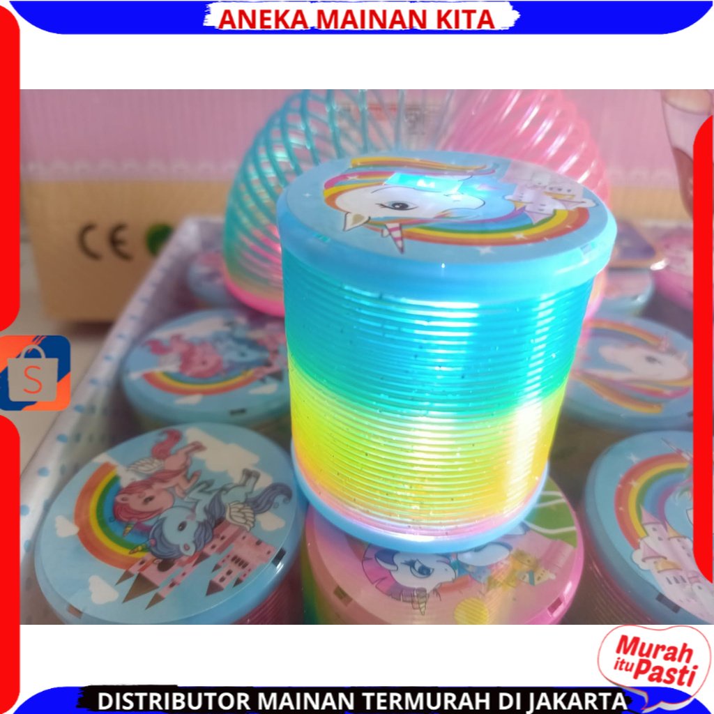 Mainan Anak Per Pegas Pelangi Jumbo Rainbow Spring Slinky Magic Warna Pelangi Ada Lampu