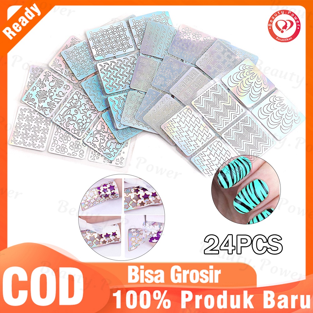 24Pcs Nail Art Transfer Stiker Decal Stencil French Manicure Stamps