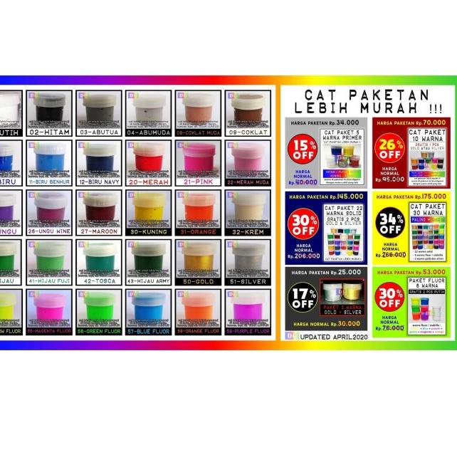 

30 Cat Paket - Cat Tekstil / Lukis utk kaos / kanvas / tas / sepatu