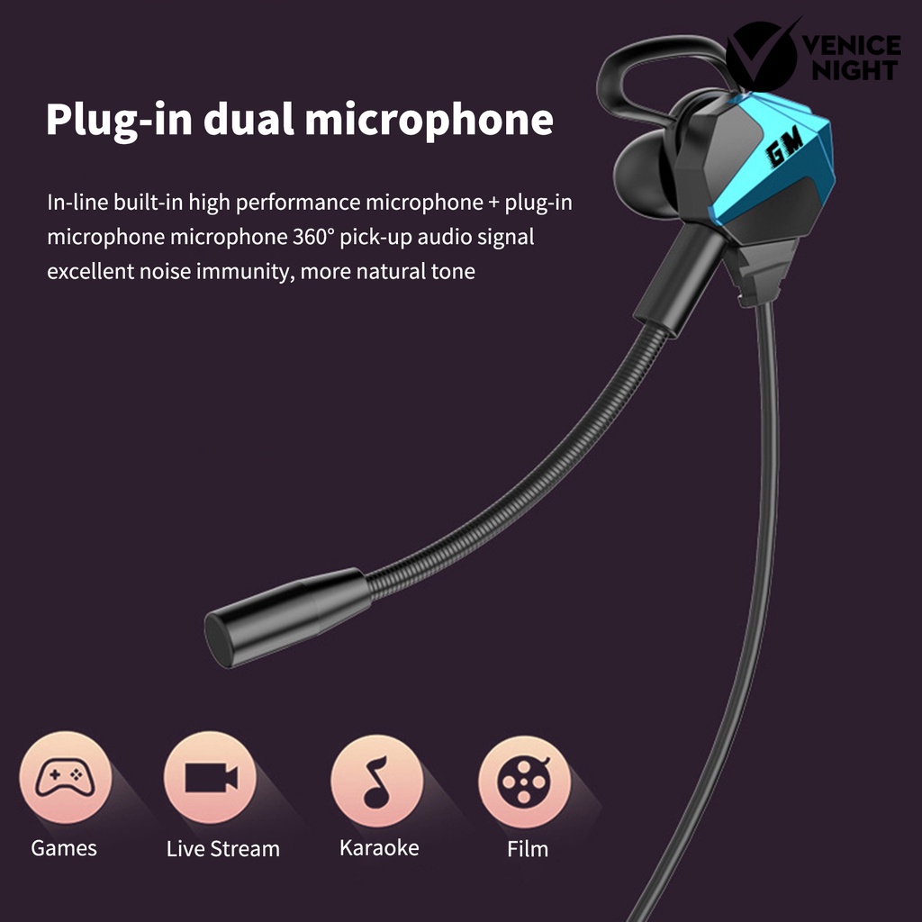 (VNEP) (Berkabel) Headphone Stereo Surround Low Latency Dual Microphone Slanted Ear In-ear Line Control Headphone untuk Musik