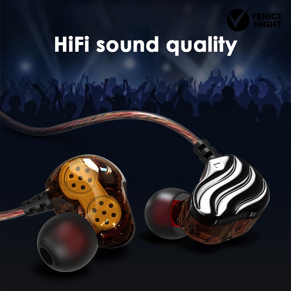 (VNEP) (Berkabel) Dual Moving Coil 4-unit In-ear HiFi Musik Earphone Olahraga Headset dengan Mic