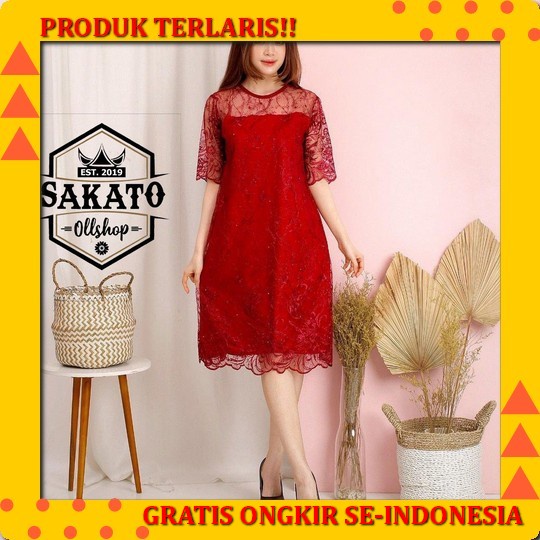 Baju Mini Midi Dress Natal Brukat Brokat Lace Mesh Terbaru Special Christmas Dress Party New Year Ev