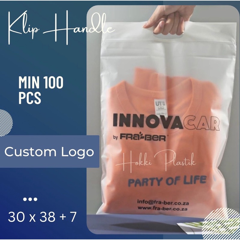 Sablon Plastik klip custom logo / brand ziplock pakaian pegangan handle