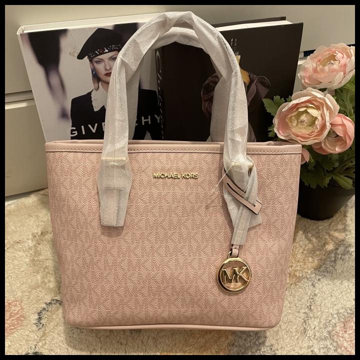 Promo Mk Jet Set Travel Extra Small Logo Top Zip Dark Powder Blush