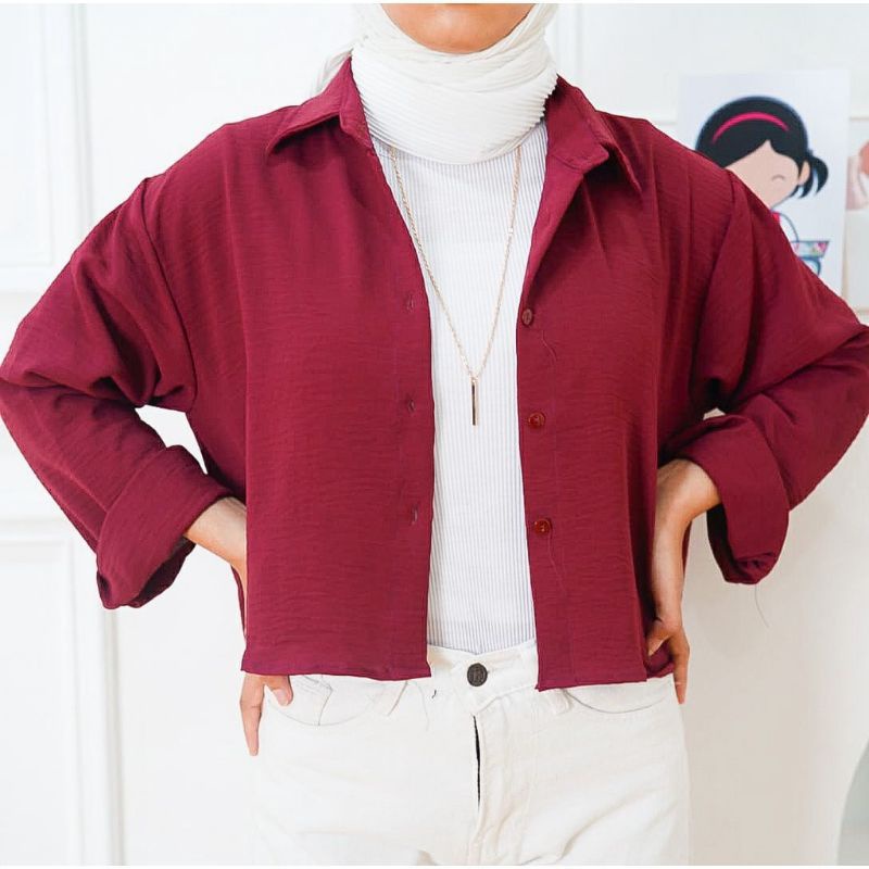 Kemeja Hanin Oversize Crop Crinkle