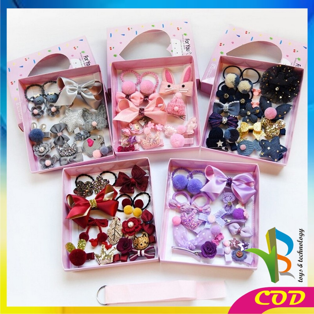 RB-C19 Ikat Rambut Karet Pita Anak 18 in 1 Jepit Rambut Anak | Aksesoris Rambut Hair Clip Import