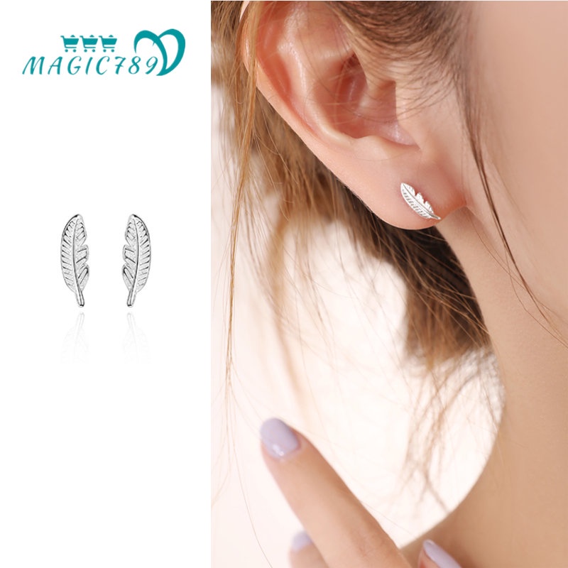 Anting Stud Desain Daun Kecil Bahan s925 Silver Gaya Korea Isi 789 Untuk Wanita